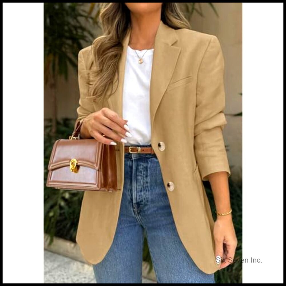 Long Sleeve Lapel Open Front Suit Jacket Blazer with Pockets - Picture 2 of 7